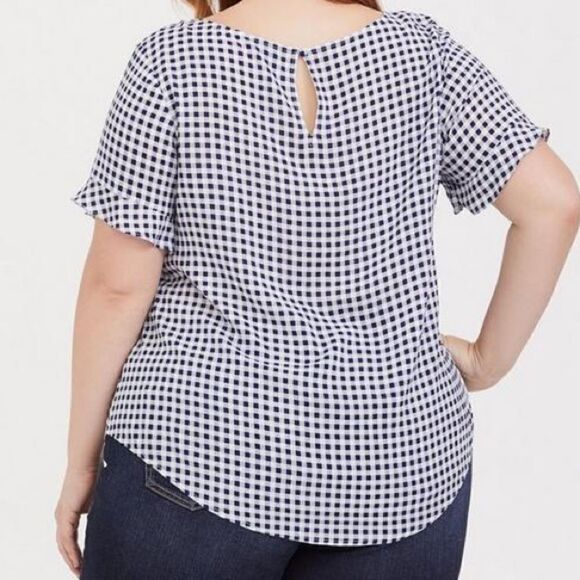 Torrid Gingham Ruffle Challis Blouse - Picture 2 of 9